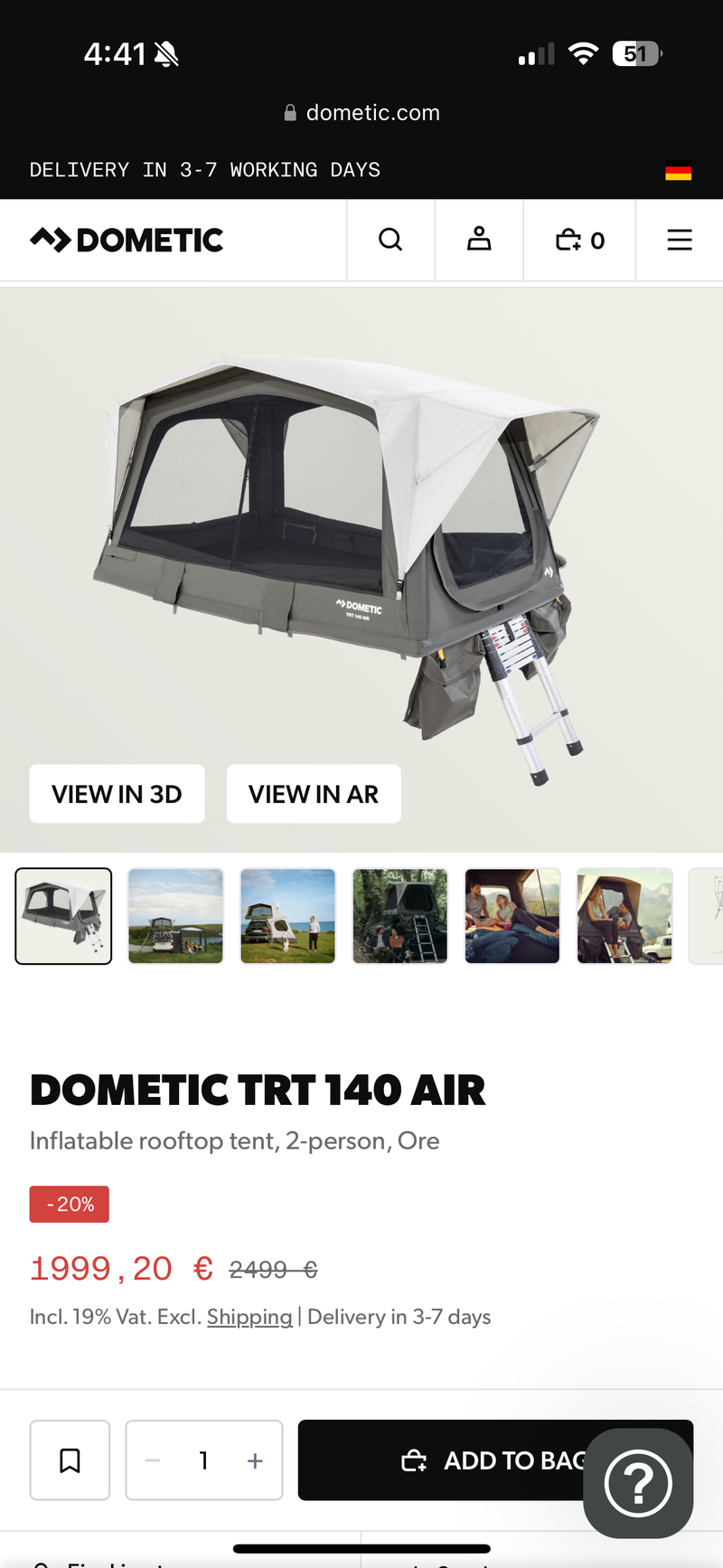 Dometic TRT 140 Air Rooftop Tent - Image 2