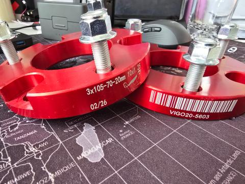 Toyota Vigo, Revo 2016 - 2025 Prado 120 and FJ Aluminum Front Strut Spacer 20mm -set of 2 RED - Badger