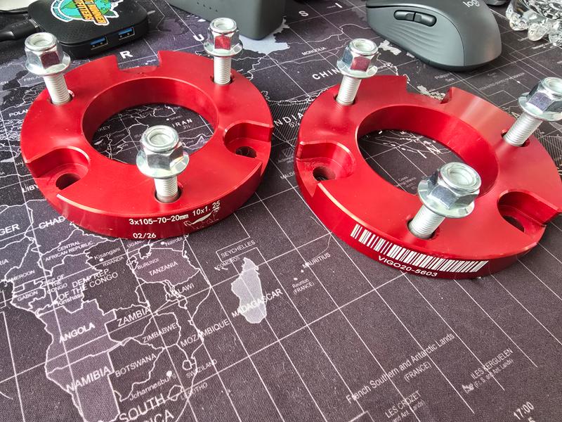 Toyota Vigo, Revo 2016 - 2025 Prado 120 and FJ Aluminum Front Strut Spacer 20mm -set of 2 RED - Badger - Image 5